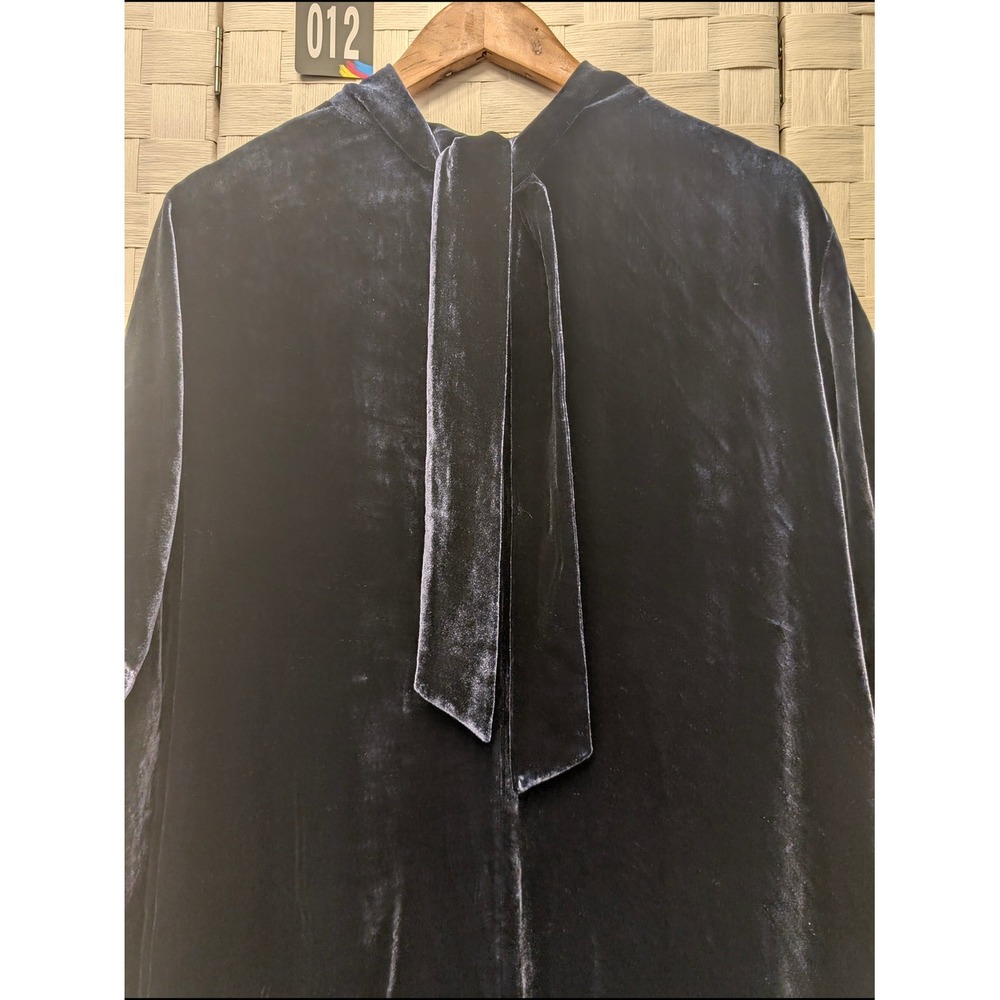 Eileen Fisher Navy Blue Silk Blend Velvet Mock Neck Back Tie Shift Dress XL - Picture 10 of 15